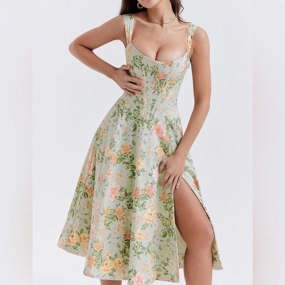 House of CB Corset Midi Sundress XS - Jade Floral Print - Picture 2 of 8